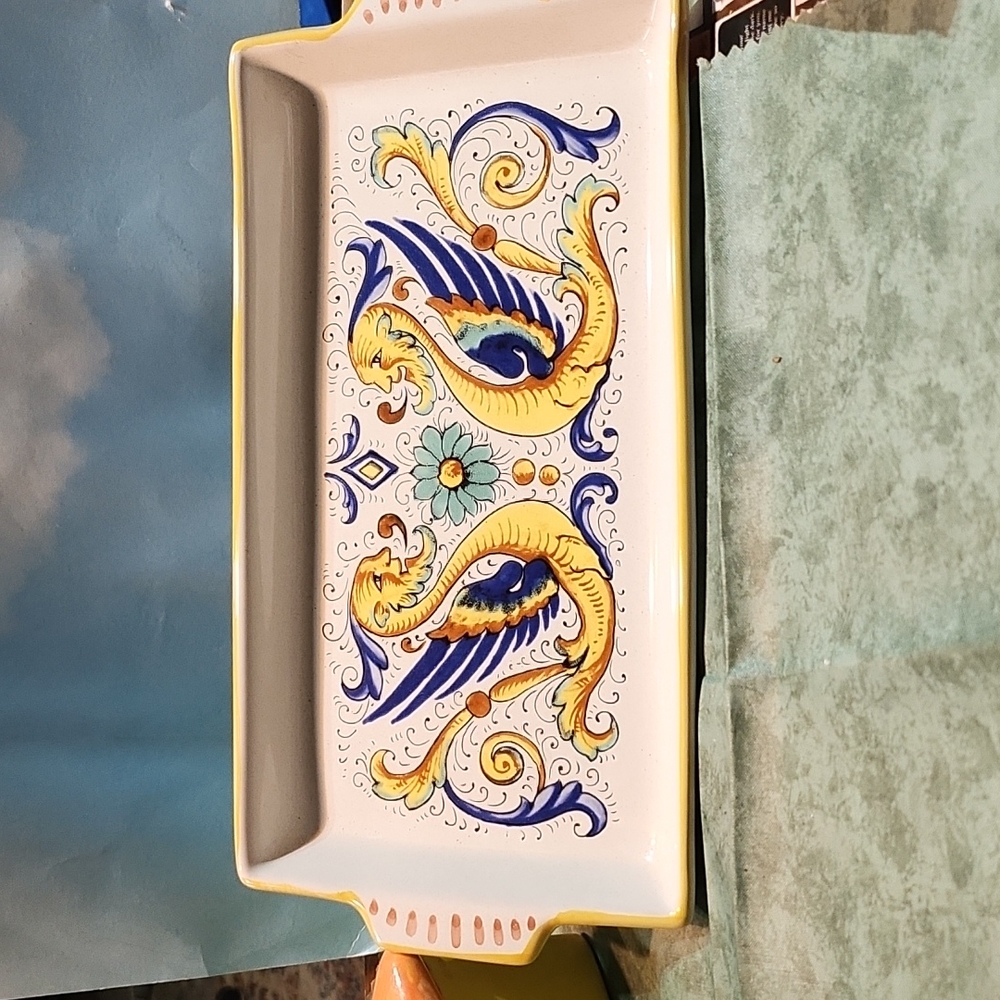 Ceramica Nova Deruta Italy Italian Pottery Raffaellesco Dragon Rectangular Dish